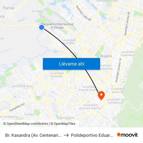 Br. Kasandra (Av. Centenario - Kr 134a) to Polideportivo Eduardo Santos map