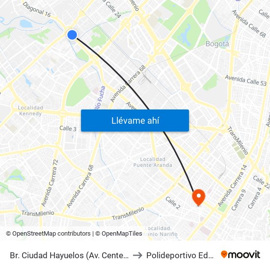 Br. Ciudad Hayuelos (Av. Centenario - Av. C. De Cali) to Polideportivo Eduardo Santos map
