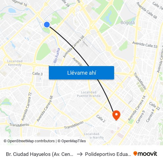 Br. Ciudad Hayuelos (Av. Centenario - Kr 78g) to Polideportivo Eduardo Santos map