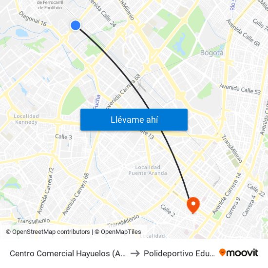 Centro Comercial Hayuelos (Av. C. De Cali - Cl 20) to Polideportivo Eduardo Santos map