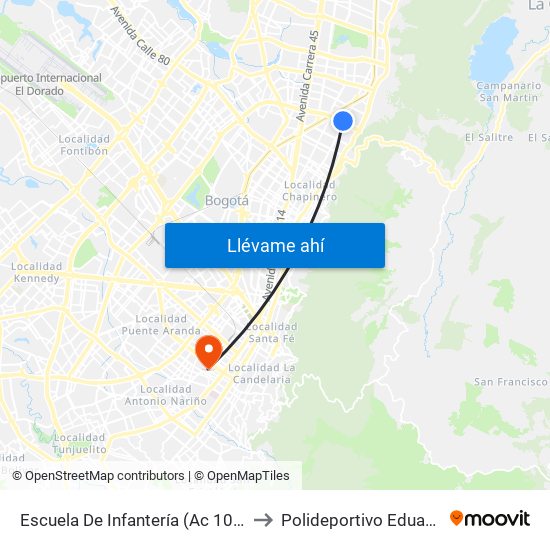 Escuela De Infantería (Ac 100 - Kr 11a) (B) to Polideportivo Eduardo Santos map