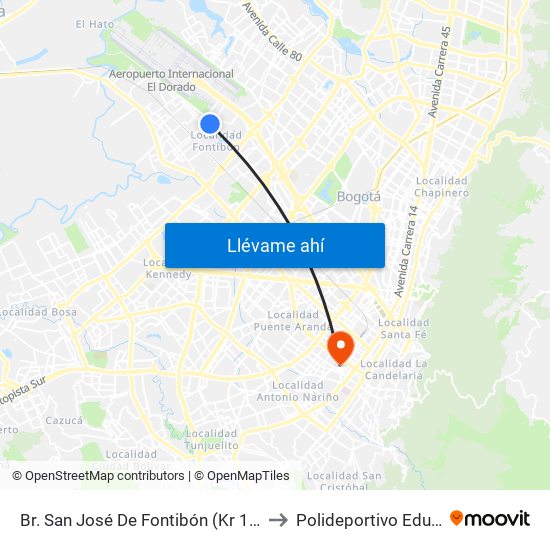Br. San José De Fontibón (Kr 100 - Av. Esperanza) to Polideportivo Eduardo Santos map