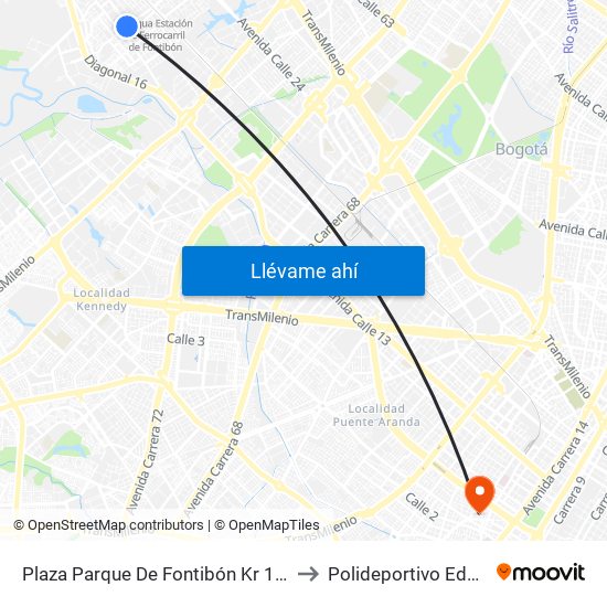 Plaza Parque De Fontibón Kr 100 (Kr 100 - Cl 17a) to Polideportivo Eduardo Santos map