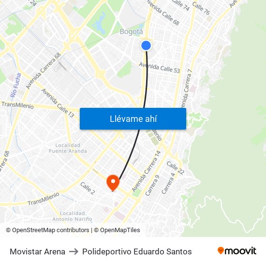 Movistar Arena to Polideportivo Eduardo Santos map