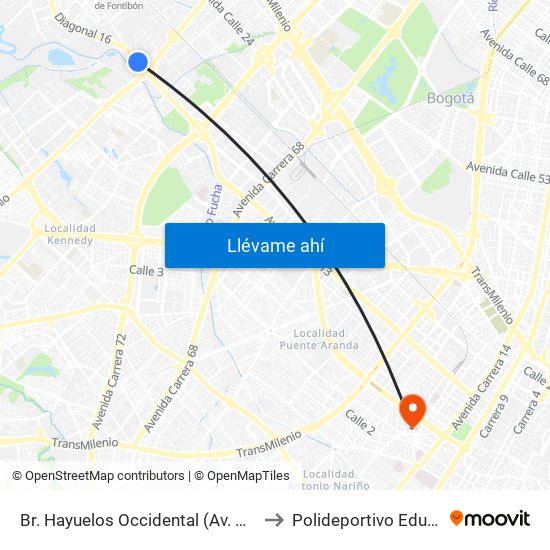 Br. Hayuelos Occidental (Av. Centenario - Kr 87) to Polideportivo Eduardo Santos map