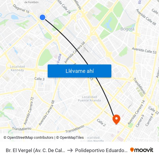 Br. El Vergel (Av. C. De Cali - Cl 18) to Polideportivo Eduardo Santos map