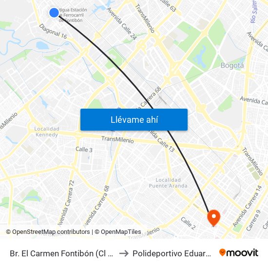 Br. El Carmen Fontibón (Cl 17 - Kr 100) to Polideportivo Eduardo Santos map
