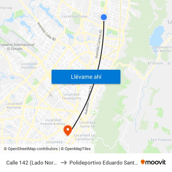 Calle 142 (Lado Norte) to Polideportivo Eduardo Santos map