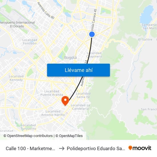Calle 100 - Marketmedios to Polideportivo Eduardo Santos map