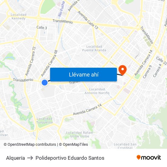 Alquería to Polideportivo Eduardo Santos map