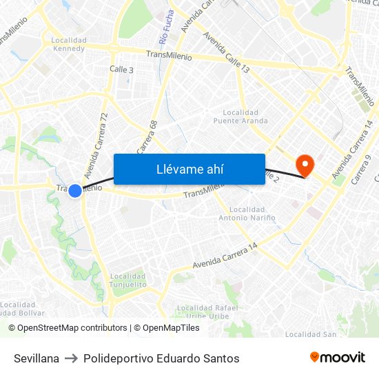 Sevillana to Polideportivo Eduardo Santos map