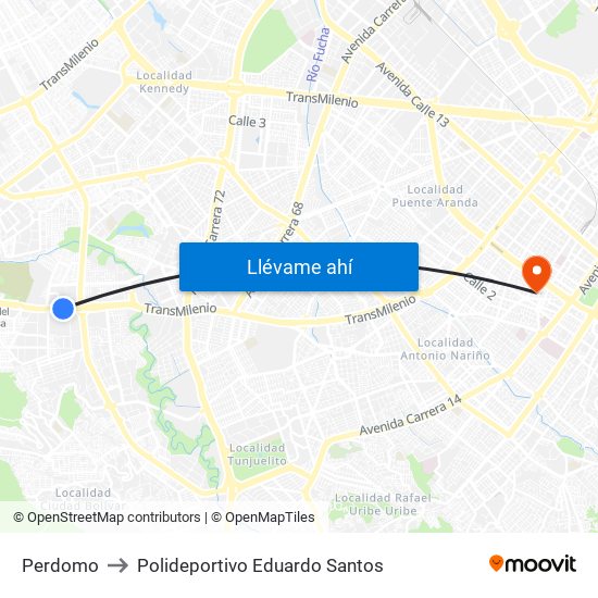 Perdomo to Polideportivo Eduardo Santos map