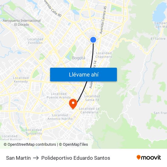San Martín to Polideportivo Eduardo Santos map