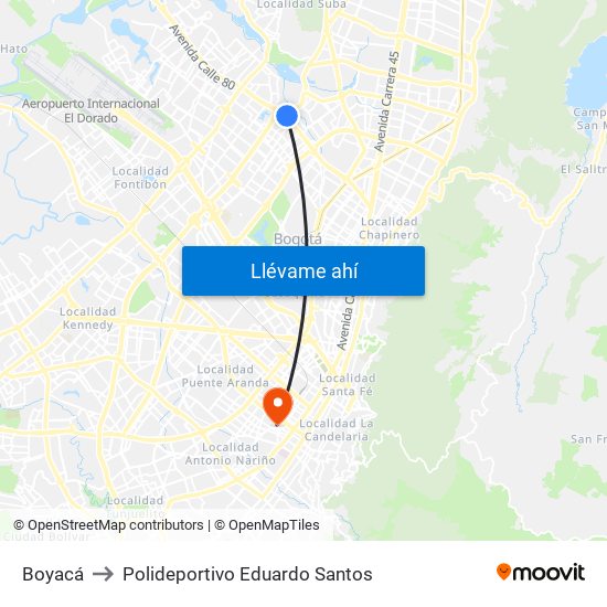 Boyacá to Polideportivo Eduardo Santos map