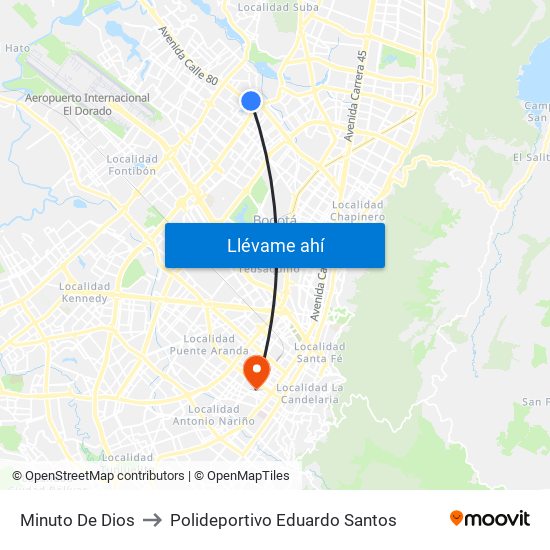 Minuto De Dios to Polideportivo Eduardo Santos map