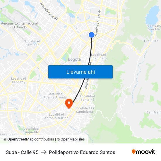 Suba - Calle 95 to Polideportivo Eduardo Santos map