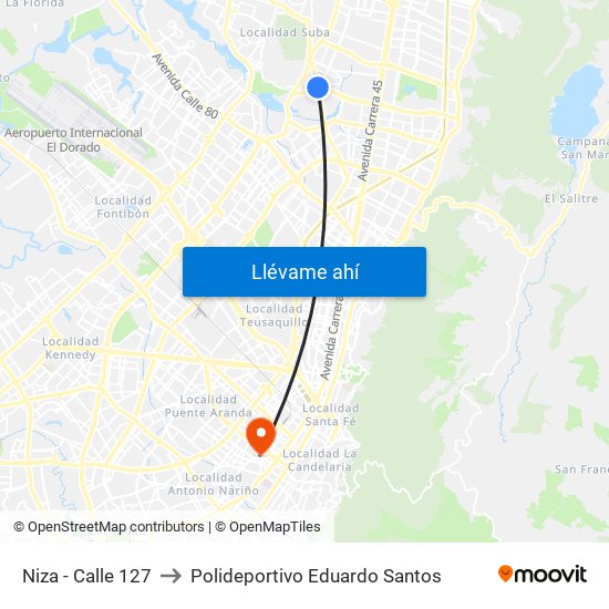 Niza - Calle 127 to Polideportivo Eduardo Santos map