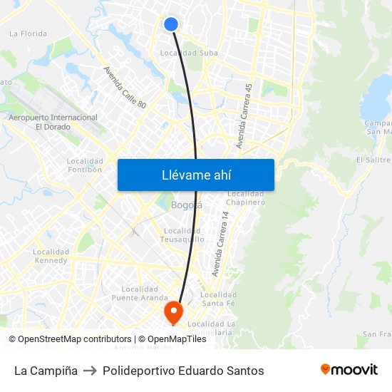 La Campiña to Polideportivo Eduardo Santos map