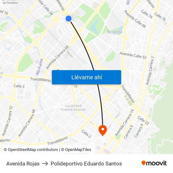 Avenida Rojas to Polideportivo Eduardo Santos map