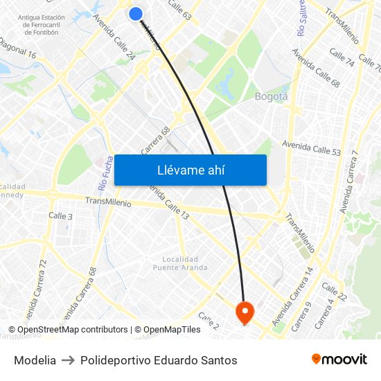 Modelia to Polideportivo Eduardo Santos map