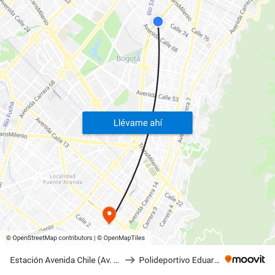 Estación Avenida Chile (Av. NQS - Cl 71c) to Polideportivo Eduardo Santos map