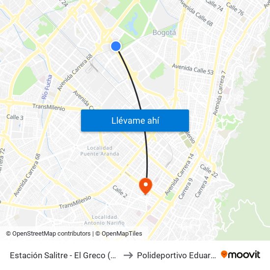 Estación Salitre - El Greco (Ac 26 - Ak 68) to Polideportivo Eduardo Santos map