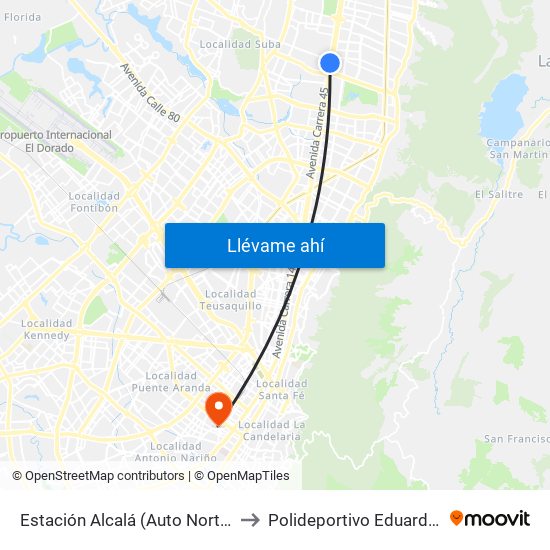 Estación Alcalá (Auto Norte - Cl 136) to Polideportivo Eduardo Santos map