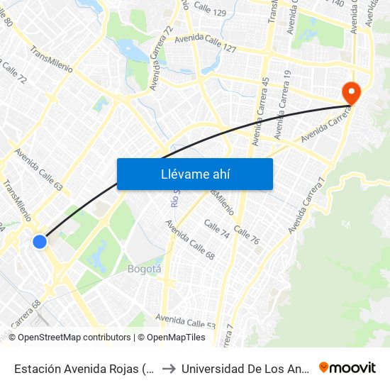 Estación Avenida Rojas (Ac 26 - Kr 69d Bis) (B) to Universidad De Los Andes -Práctica Médica map