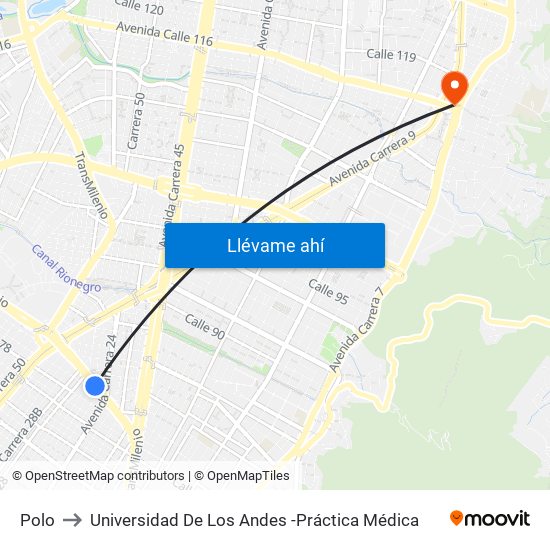 Polo to Universidad De Los Andes -Práctica Médica map