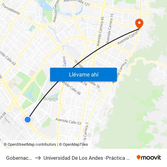 Gobernación to Universidad De Los Andes -Práctica Médica map