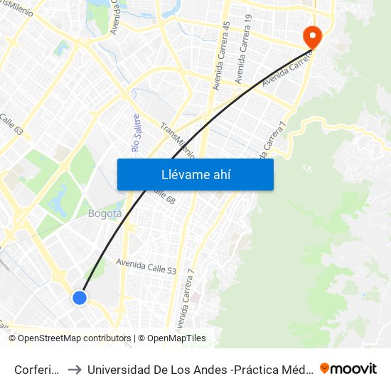 Corferias to Universidad De Los Andes -Práctica Médica map