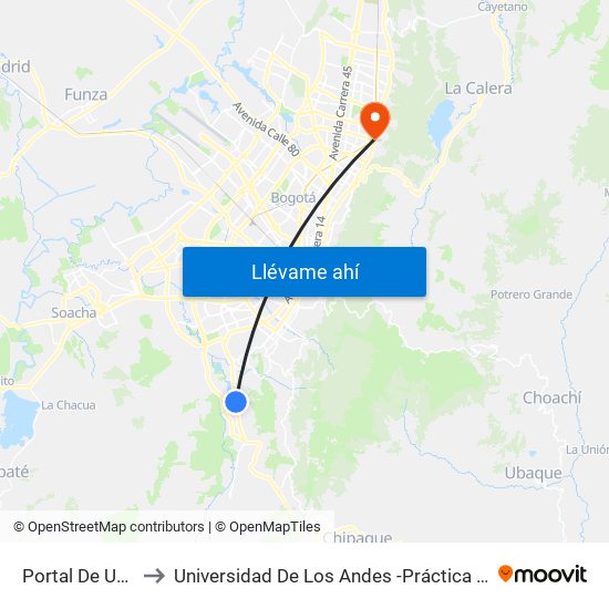 Portal De Usme to Universidad De Los Andes -Práctica Médica map