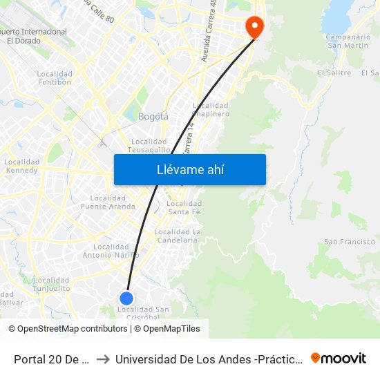 Portal 20 De Julio to Universidad De Los Andes -Práctica Médica map
