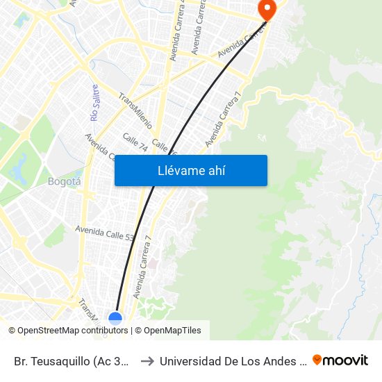 Br. Teusaquillo (Ac 32 - Av. Caracas) to Universidad De Los Andes -Práctica Médica map