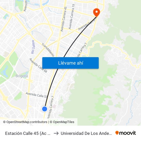 Estación Calle 45 (Ac 45 - Av. Caracas) to Universidad De Los Andes -Práctica Médica map