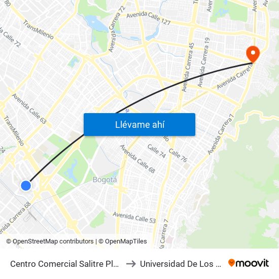 Centro Comercial Salitre Plaza (Av. La Esperanza - Kr 68b) to Universidad De Los Andes -Práctica Médica map