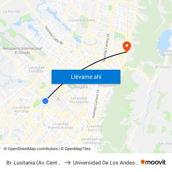 Br. Lusitania (Av. Centenario - Ak 68d) to Universidad De Los Andes -Práctica Médica map