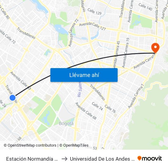 Estación Normandía (Ac 26 - Kr 74) to Universidad De Los Andes -Práctica Médica map