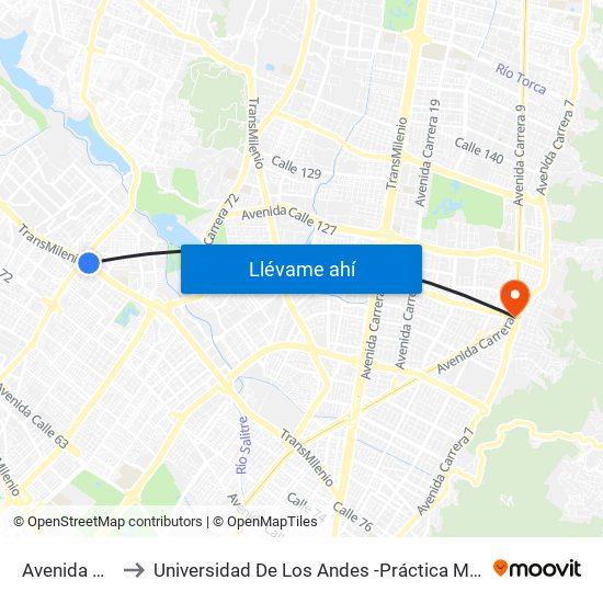 Avenida Cali to Universidad De Los Andes -Práctica Médica map