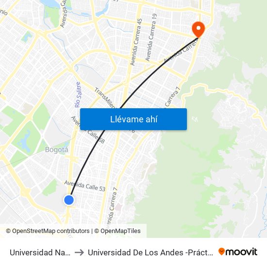 Universidad Nacional to Universidad De Los Andes -Práctica Médica map
