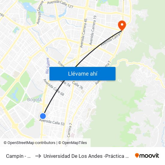 Campín - Uan to Universidad De Los Andes -Práctica Médica map