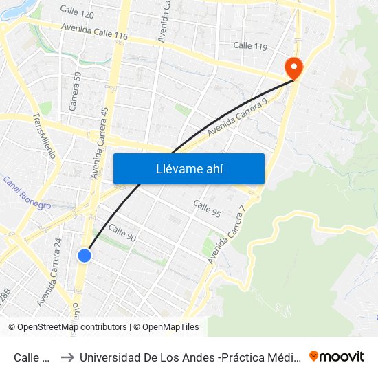 Calle 85 to Universidad De Los Andes -Práctica Médica map