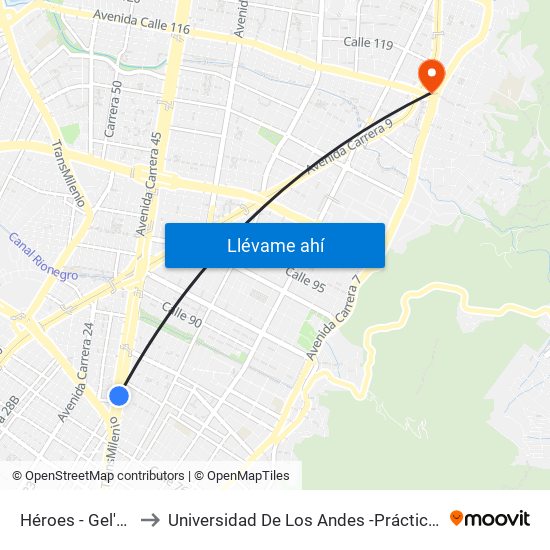 Héroes - Gel'Hada to Universidad De Los Andes -Práctica Médica map