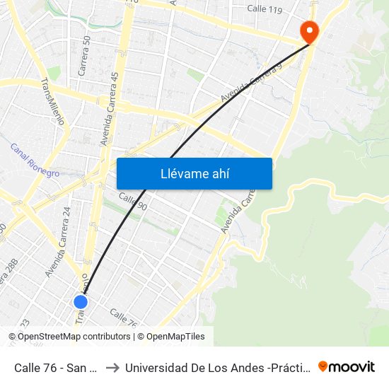 Calle 76 - San Felipe to Universidad De Los Andes -Práctica Médica map