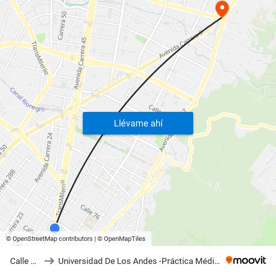 Calle 72 to Universidad De Los Andes -Práctica Médica map