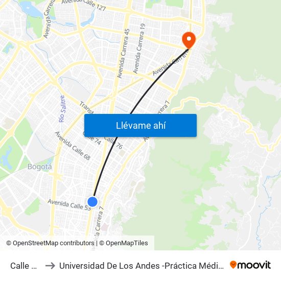 Calle 57 to Universidad De Los Andes -Práctica Médica map