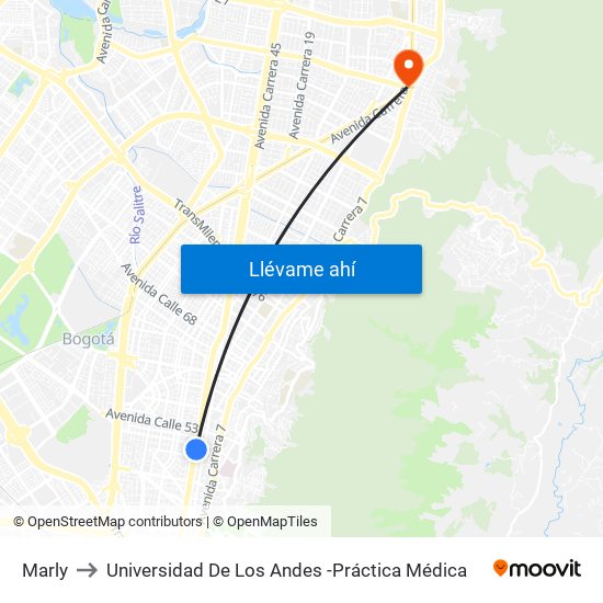 Marly to Universidad De Los Andes -Práctica Médica map