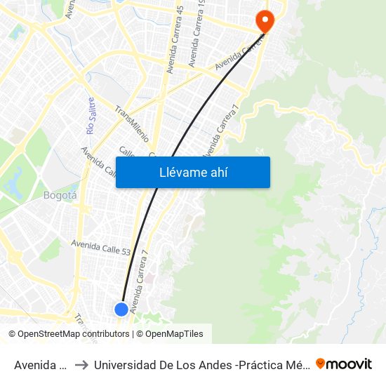 Avenida 39 to Universidad De Los Andes -Práctica Médica map