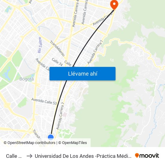 Calle 34 to Universidad De Los Andes -Práctica Médica map