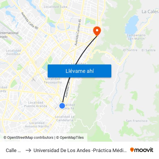 Calle 22 to Universidad De Los Andes -Práctica Médica map